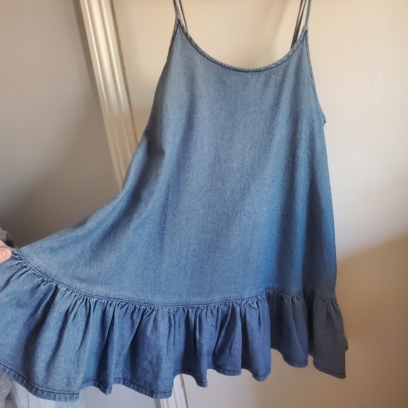 One Teaspoon Pinkie Denim mini Dress ruffle hem Size S Boho grunge Indie Sleeze - Picture 5 of 13